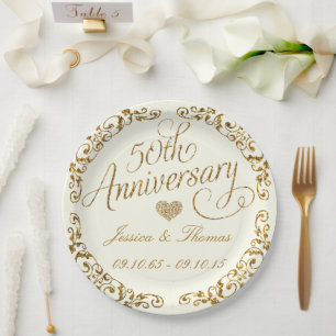 50th Golden Wedding Anniversary Paper Plate