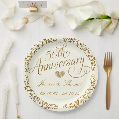 50th Golden Wedding Anniversary Paper Plate