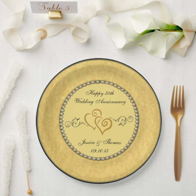 50th Golden Wedding Anniversary Paper Plate (Wedding)