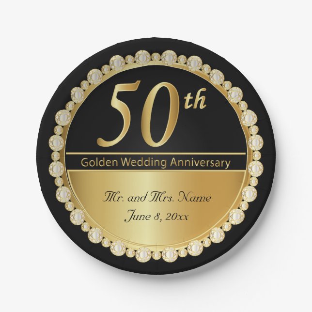 50th Golden Wedding Anniversary Paper Plates (Front)