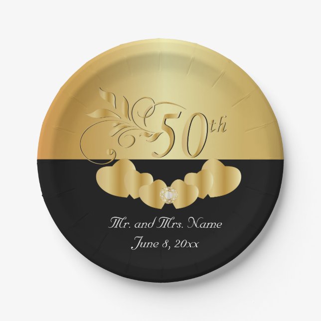 50th Golden Wedding Anniversary Paper Plates (Front)