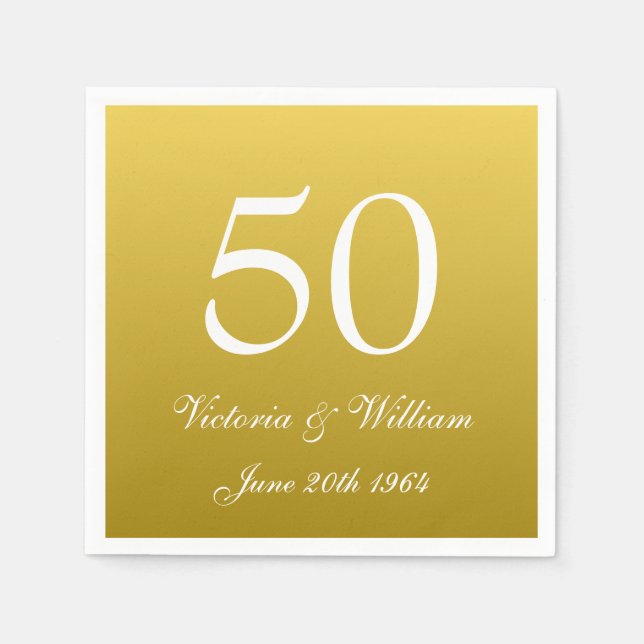 50th Golden Wedding Anniversary Party Napkins (Front)
