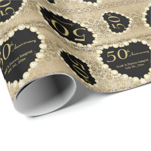 50th Golden Wedding Anniversary Pattern DIY Text Wrapping Paper