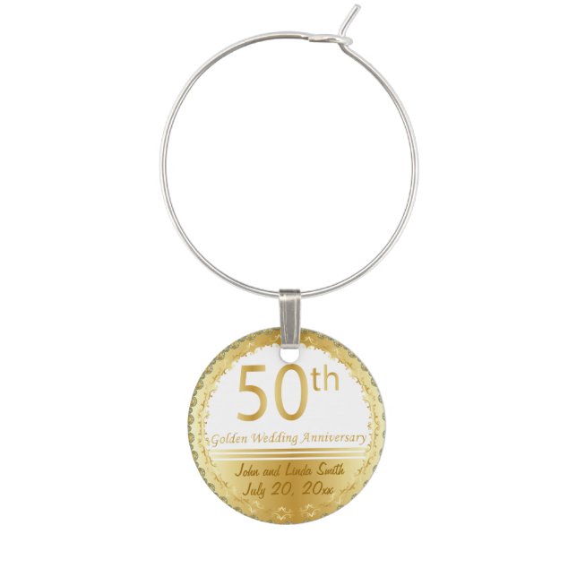 50th Golden Wedding Anniversary | Personalize Wine Charm (Front)