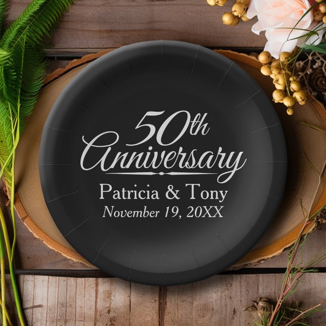 50th Golden Wedding Anniversary Personalized Paper Plates (Personalized Wedding Anniversary Party Plates)