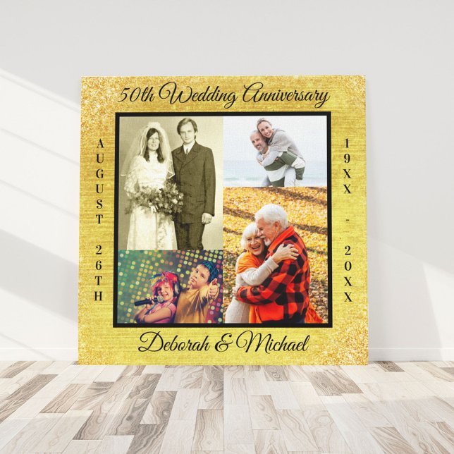 50th Golden Wedding Anniversary Personalized Photo Canvas Print (Creator Uploaded)