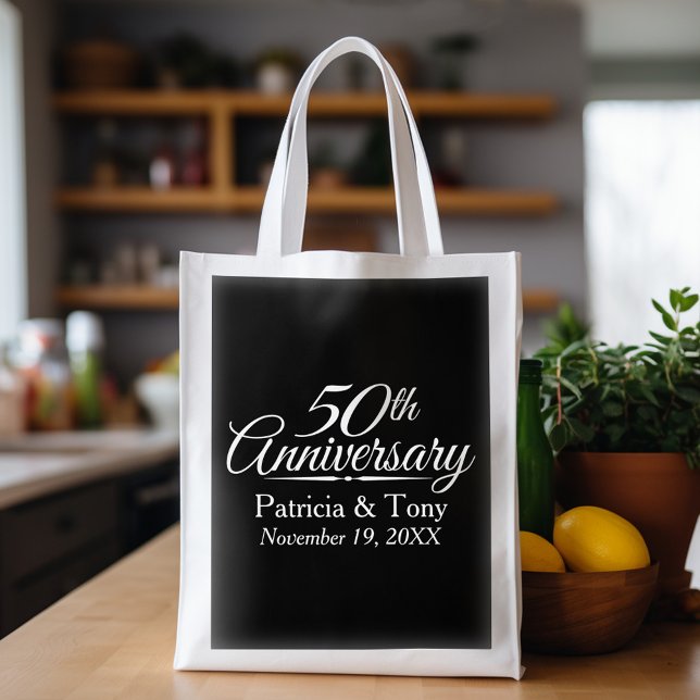 50th Golden Wedding Anniversary Personalized Reusable Grocery Bag (Personalized Grocery Tote Bag - Wedding Anniversary)
