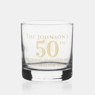 50th Golden Wedding Anniversary Personalized Whiskey Glass