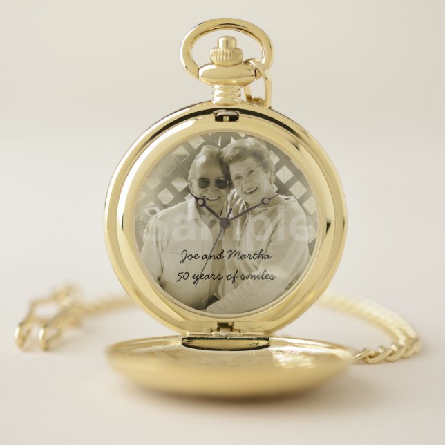 50th Golden Wedding Anniversary Photo and Names Pocket Watch (Inside)