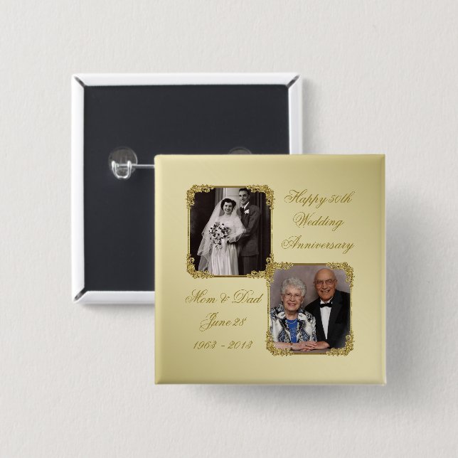 50th Golden Wedding Anniversary Photo Button (Front & Back)