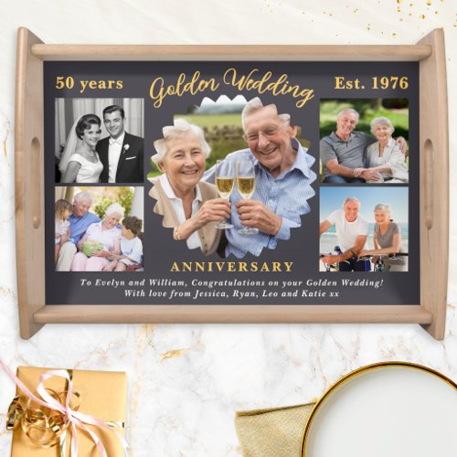 50th Golden Wedding Anniversary Photo Collage Serving Tray