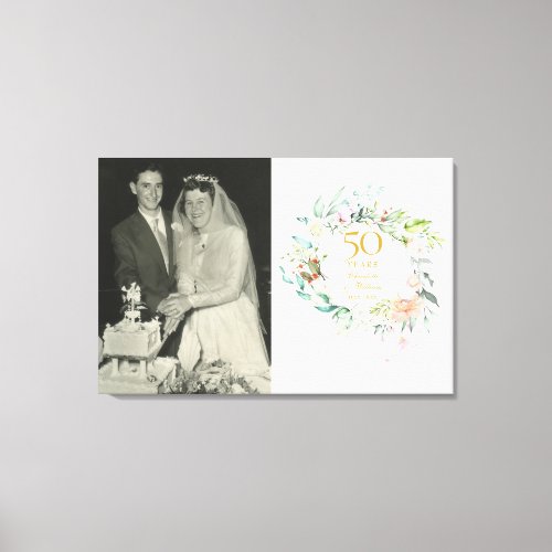 50th Golden Wedding Anniversary Photo Floral Roses Canvas Print