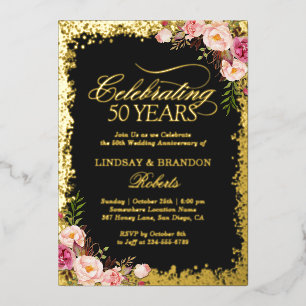 50th Golden Wedding Anniversary Photo Gold Glitter Foil Invitation
