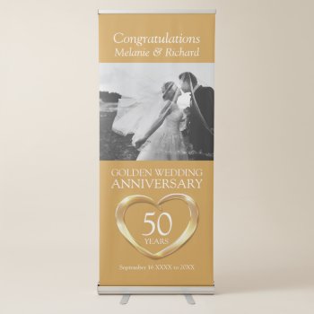 50th Golden Wedding Anniversary Photo Heart Retractable Banner by mylittleedenweddings at Zazzle