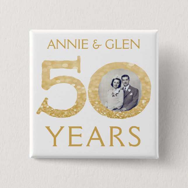 50th Golden Wedding Anniversary Photo Keepsake Button (Front)
