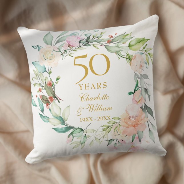 50th Golden Wedding Anniversary Photo Roses Floral Throw Pillow (50th Golden Wedding Anniversary Photo Roses Floral Throw Pillow)