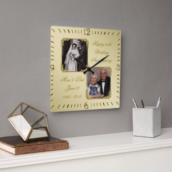 50th Golden Wedding Anniversary Photo Wall Clock by Digitalbcon at Zazzle