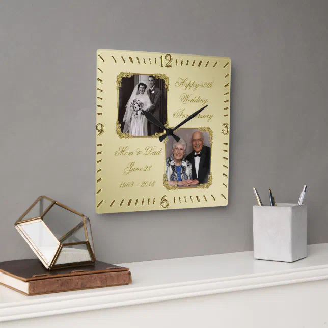 Unique Personalised 50Th Golden Wedding Anniversary Photo Clock Bespoke Gift 30cm Silent Clock Medium 993027651