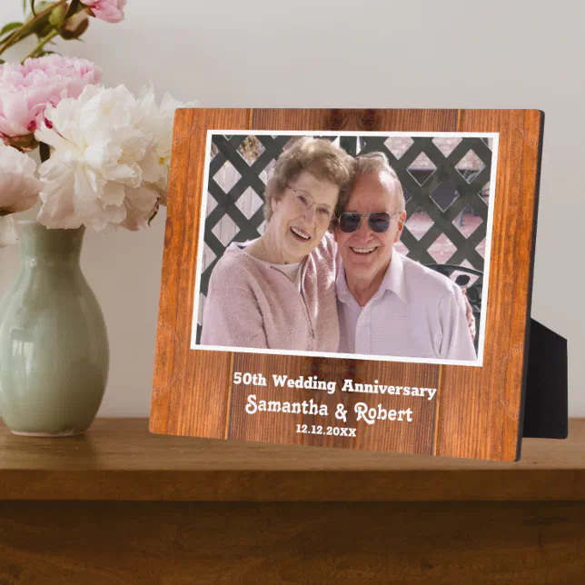 50th Golden Wedding Anniversary Photo Wood Plaque | Zazzle