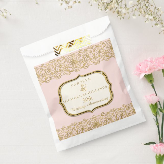 50th Golden Wedding Anniversary Pink Celebration Favor Bag (Sealed)