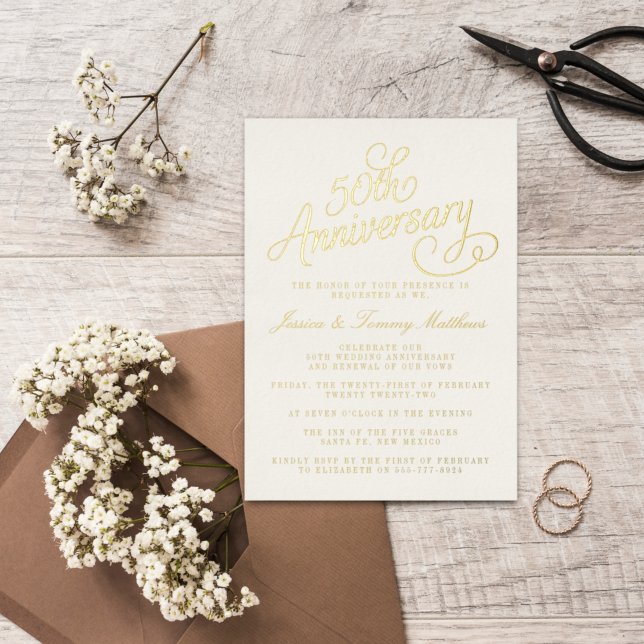 50th Golden Wedding Anniversary Real Foil Invitation (Creator Uploaded)