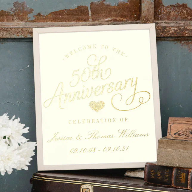 50th Golden Wedding Anniversary Real Foil Prints | Zazzle