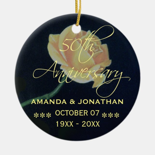 50th Golden Wedding Anniversary Rose Ceramic Ornament (Front)