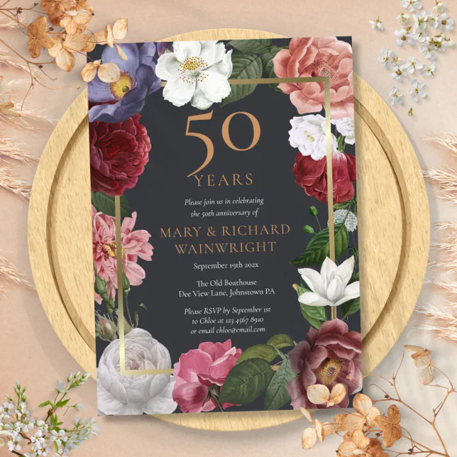 50th Golden Wedding Anniversary Rose Garden Invitation | Zazzle