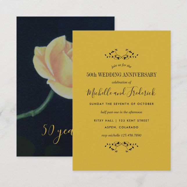 50th Golden Wedding Anniversary Rose invitation (Front/Back)