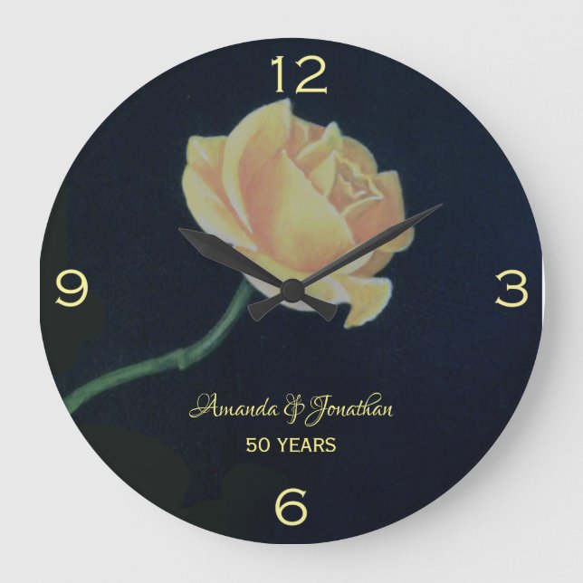 50th Golden Wedding Anniversary Rose Large Clock (Front)