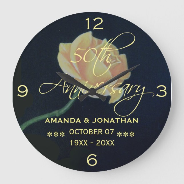 50th Golden Wedding Anniversary Rose Large Clock (Front)
