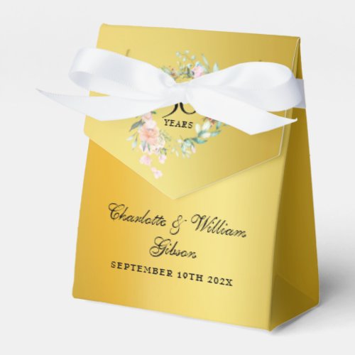 50th Golden Wedding Anniversary Roses Floral Gold Favor Boxes