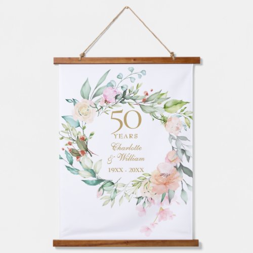 50th Golden Wedding Anniversary Roses Floral Hanging Tapestry