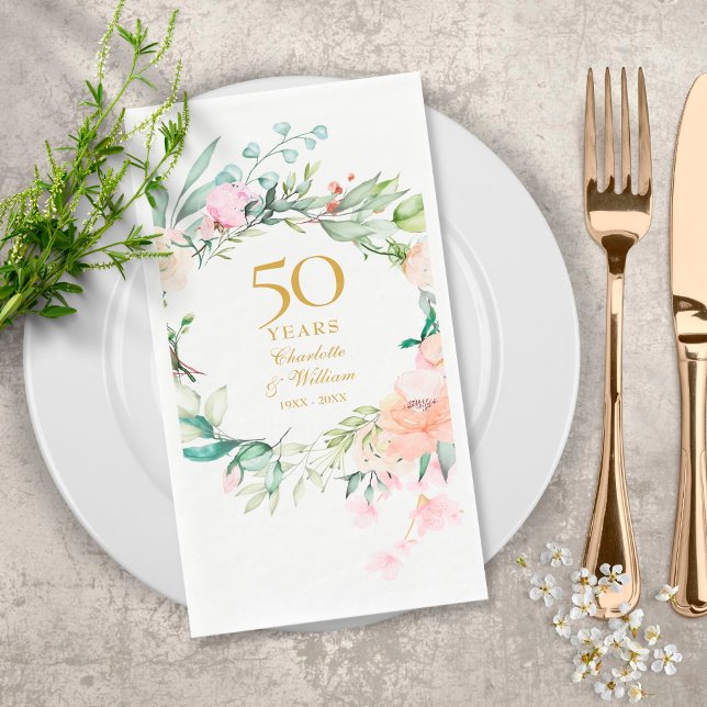 50th Golden Wedding Anniversary Roses Floral  Paper Guest Towels (Creator Uploaded)