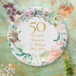 50th Golden Wedding Anniversary Roses Garland  Paper Plates<br><div class="desc">Featuring a delicate watercolour floral garland,  these chic botanical 50th wedding anniversary paper plates can be personalised with your special golden anniversary information in elegant gold text. Designed by Thisisnotme©</div>