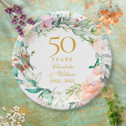50th Golden Wedding Anniversary Roses Garland  Paper Plates