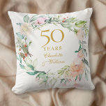 50th Golden Wedding Anniversary Roses Garland  Throw Pillow<br><div class="desc">Featuring a delicate watercolour floral garland,  this chic botanical 50th wedding anniversary keepsake pillow can be personalised with your special anniversary information in elegant gold text. Designed by Thisisnotme©</div>