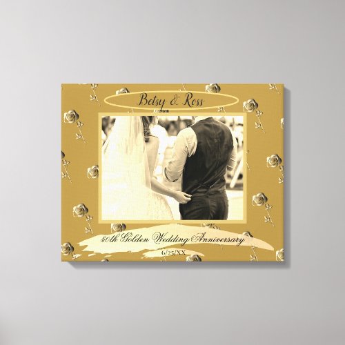 50th Golden Wedding Anniversary Roses Old Gold Canvas Print