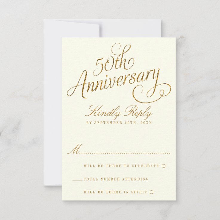 50th Golden Wedding Anniversary Rsvp Card 