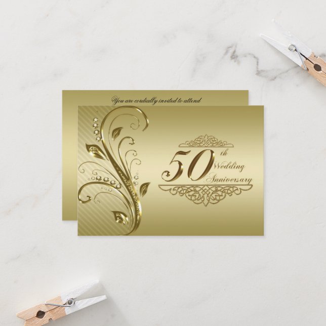 50th Golden Wedding Anniversary RSVP Card (Front/Back In Situ)