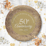 50th Golden Wedding Anniversary Rustic Confetti Paper Plates<br><div class="desc">Featuring delicate golden love hearts confetti on a rustic wood background. Personalise with your special fifty years golden wedding anniversary information in chic gold lettering. Designed by Thisisnotme©</div>