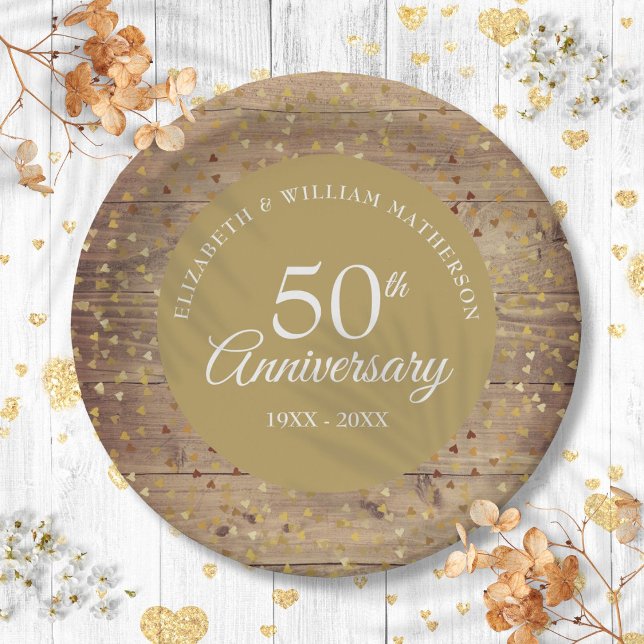 50th Golden Wedding Anniversary Rustic Confetti Paper Plates (50th Golden Wedding Anniversary Rustic Confetti Paper Plates)