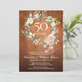 50th Golden Wedding Anniversary Rustic Wood Floral Invitation | Zazzle