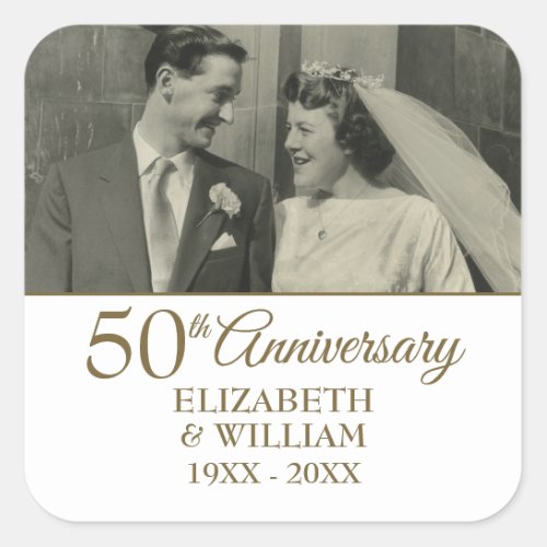 50th Golden Wedding Anniversary Simple Photo Square Sticker