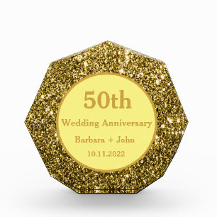 50th Golden Wedding Anniversary Sparkle Gold Glam  Acrylic Award
