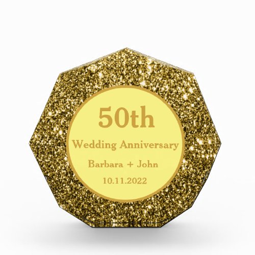 50th Golden Wedding Anniversary Sparkle Gold Glam  Acrylic Award