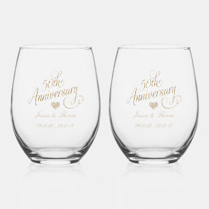 50th Golden Wedding Anniversary Stemless Wine Glass