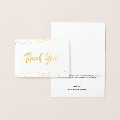 50th golden wedding anniversary thank you foil card | Zazzle