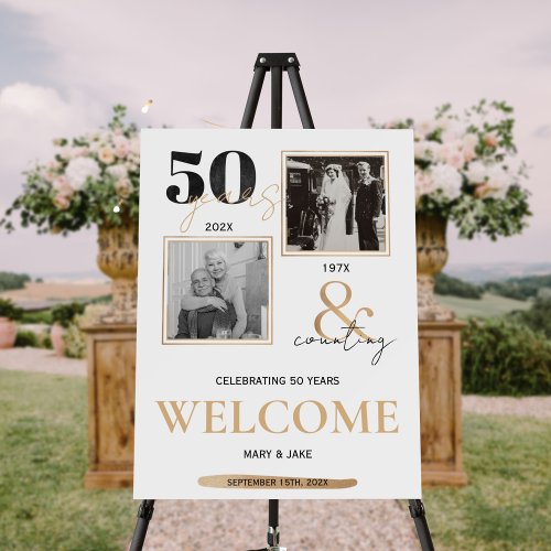 50th Golden Wedding Anniversary Then  Now Welcome Foam Board