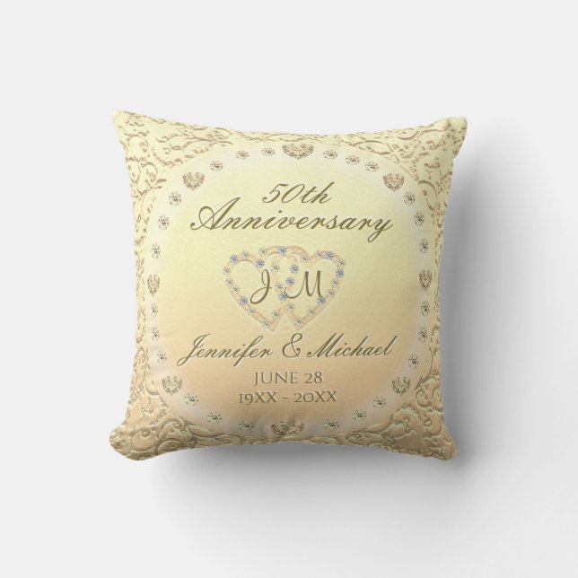 50th Golden Wedding Anniversary Throw Pillow (Front)